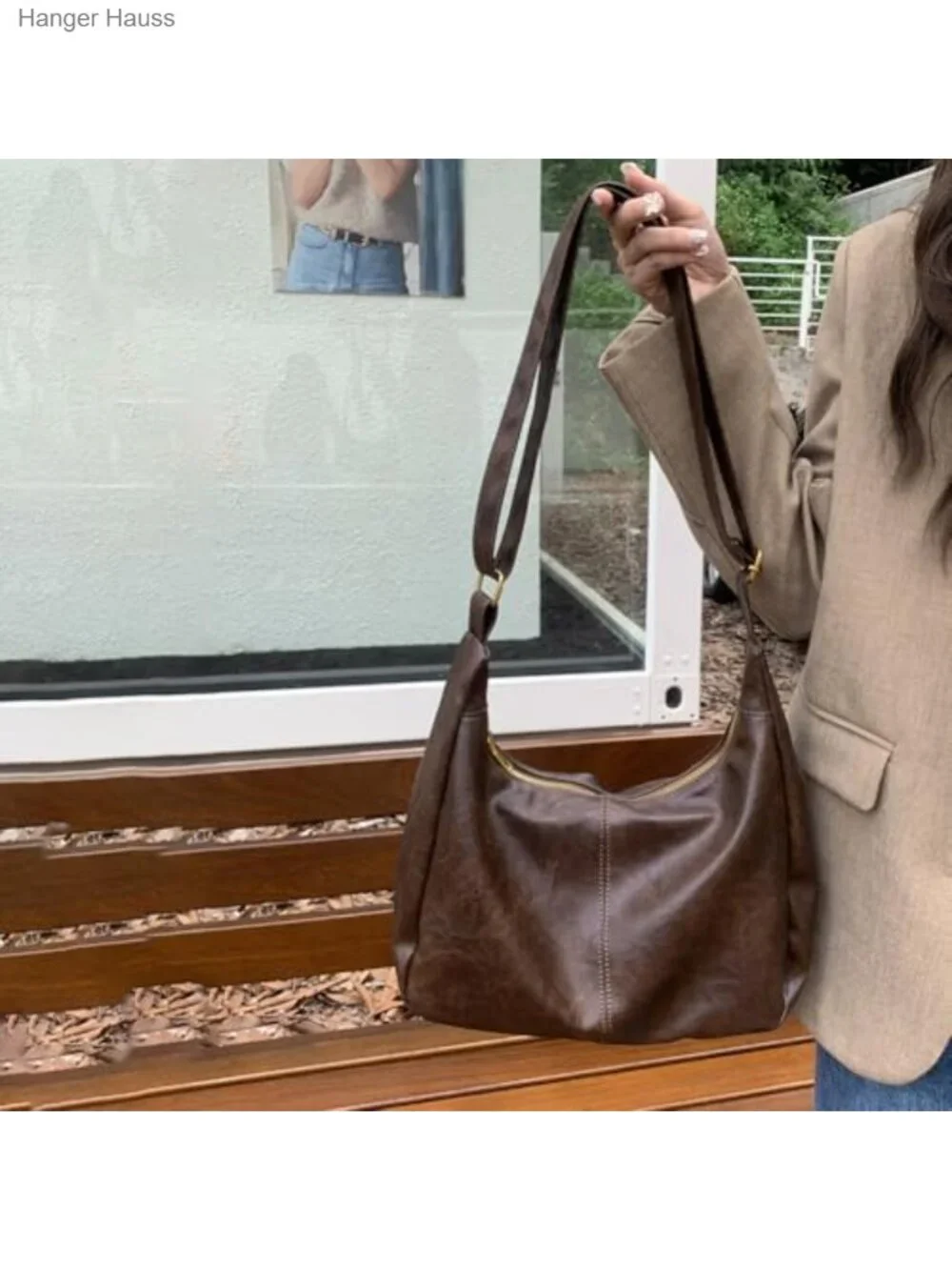 Women's Slouchy Hobo Shoulder Bag Faux Leather Large Capacity Zipper